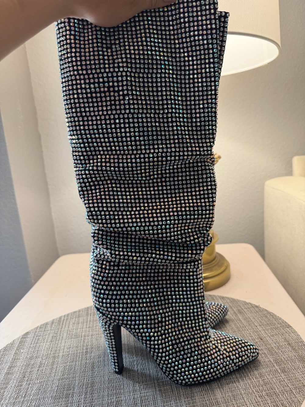 Steve Madden Crushing Iridescent Rhinestone Stiletto Boots - Picture 2 of 6